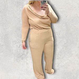 FREE PEOPLE Soft Jumpsuit Tan Beige Nude Size L XL Tall